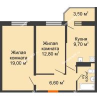 2 комнатная квартира 53,2 м² в ЖК Олимпийский, дом Литер 2 - планировка