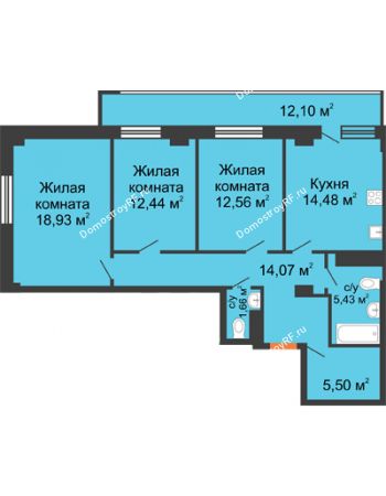 3 комнатная квартира 85,07 м² в ЖК Акварель, дом ГП-1.6