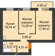 2 комнатная квартира 63,17 м², ЖК Новая Жизнь - планировка