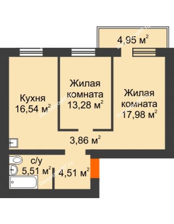 2 комнатная квартира 63,17 м² - ЖК Новая Жизнь
