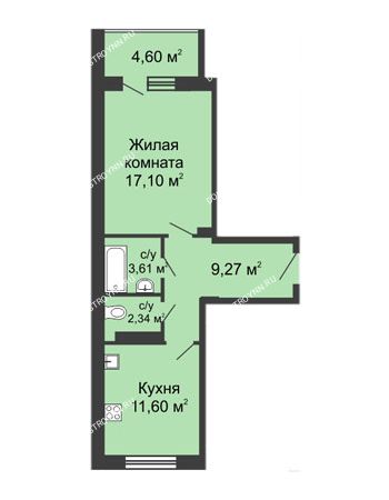 1 комнатная квартира 46,72 м² в ЖК Облака, дом № 1