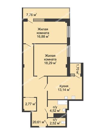 2 комнатная квартира 78,5 м² в  ЖК РИИЖТский Уют, дом Секция 1-2