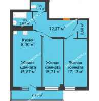 3 комнатная квартира 79,57 м² в ЖК Сокол на Оганова, дом Литер 1 - планировка