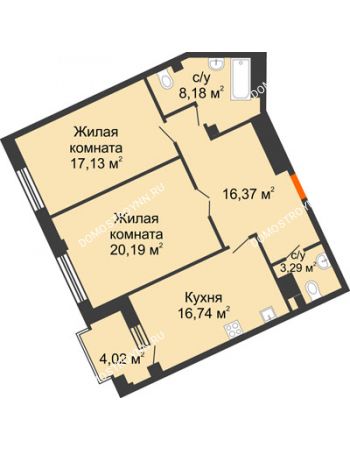2 комнатная квартира 83,91 м² - ЖД Коллекция