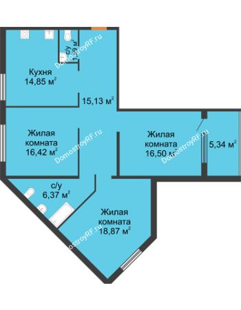 3 комнатная квартира 90,78 м² в ЖК Квартет, дом ГП-227