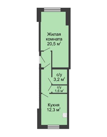 1 комнатная квартира 43,7 м² - ЖД по ул. Страж Революции