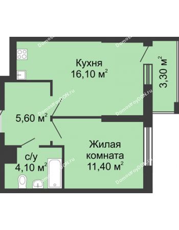1 комнатная квартира 38,4 м² - ЖК Сказка