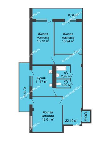3 комнатная квартира 91,6 м² в  ЖК РИИЖТский Уют, дом Секция 1-2