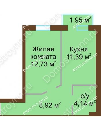 1 комнатная квартира 37,77 м² в ЖК Каменки, дом №14