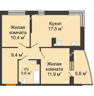 2 комнатная квартира 57,6 м² в ЖК Самолет, дом 4 очередь - Литер 22 - планировка