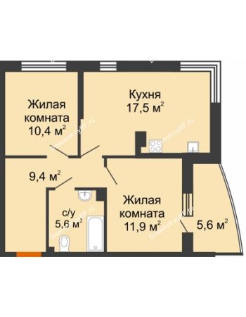 2 комнатная квартира 57,6 м² в ЖК Самолет, дом 4 очередь - Литер 22