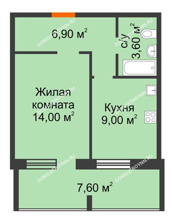 1 комнатная квартира 37,3 м² в ЖК Удачный 2, дом № 1