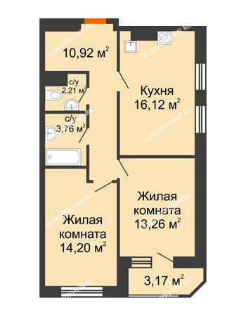 2 комнатная квартира 63,64 м² в ЖК Город времени, дом № 18