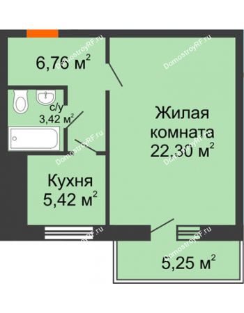 1 комнатная квартира 40 м² в ЖК Боярский двор, дом 2 очередь