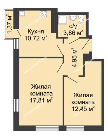 2 комнатная квартира 50,8 м² - ЖК Соборный