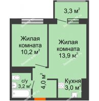 1 комнатная квартира 35,3 м², ЖК Первая высота - планировка