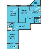 3 комнатная квартира 81,59 м² в ЖК Московский, дом № 1 - планировка
