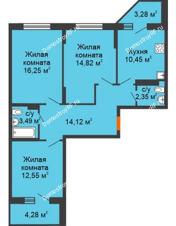 3 комнатная квартира 81,59 м² в ЖК Московский, дом № 1