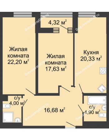 2 комнатная квартира 87,9 м² - ЖК Бристоль