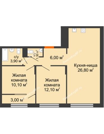 2 комнатная квартира 61,7 м² в ЖК Первый ключ	, дом Корпус 2