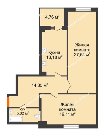 2 комнатная квартира 82 м² - ЖК Максим Горький