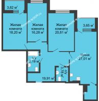3 комнатная квартира 121,71 м² в ЖК Тихий Дон, дом № 2 - планировка