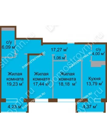 3 комнатная квартира 99,4 м² в ЖК Дворянский, дом № 1