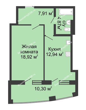 1 комнатная квартира 54,94 м² в ЖК Тихий Дон, дом № 2