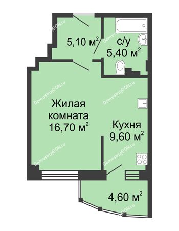1 комнатная квартира 41,4 м² в ЖК Мега, дом № 118, секция 2