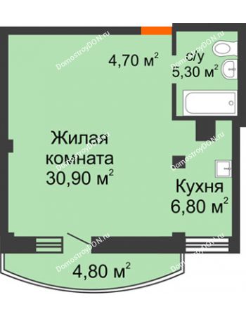 1 комнатная квартира 49,1 м² - ЖК Южная Башня