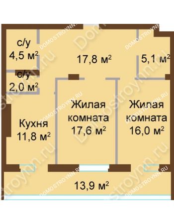 2 комнатная квартира 82,18 м² - ЖК Классика - Модерн