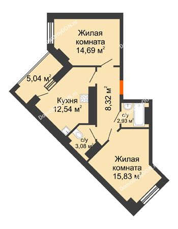 2 комнатная квартира 62,43 м² - ЖК Маршал