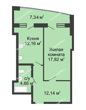 1 комнатная квартира 54 м² в ЖК Тихий Дон, дом № 3