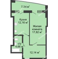 1 комнатная квартира 54 м² в ЖК Тихий Дон, дом № 3 - планировка