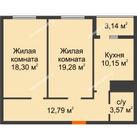 2 комнатная квартира 65,66 м² в ЖК Сокол, дом 4 очередь секция 5-6-7 - планировка