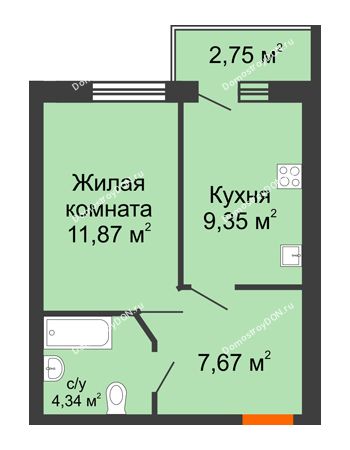1 комнатная квартира 34,6 м² в ЖК Артемовский квартал, дом Секция 9