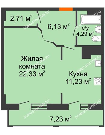 1 комнатная квартира 53,92 м² в ЖК Покровский, дом № 1