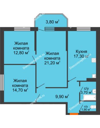 3 комнатная квартира 85,3 м² в ЖК Три Сквера (3 Сквера), дом № 31