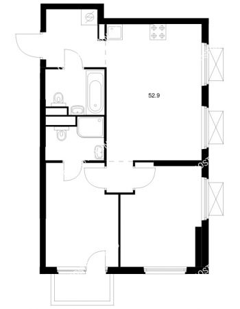2 комнатная квартира 52,9 м² в ЖК Савин парк, дом корпус 10