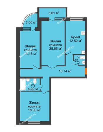 3 комнатная квартира 92,01 м² в ЖК NOVELLA	, дом № 5, секции 1,2
