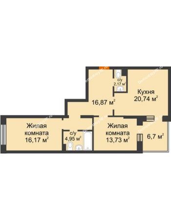 2 комнатная квартира 77,98 м² в ЖК Новоостровский, дом № 2 корпус 2
