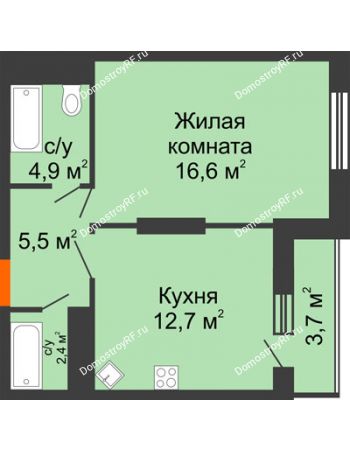 1 комнатная квартира 45,8 м² - ЖК Космолет