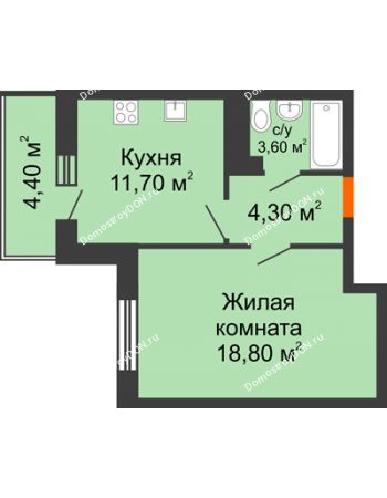 1 комнатная квартира 40,6 м² в ЖК Я, дом  Литер 2