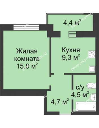 1 комнатная квартира 36,5 м² в ЖК Аквамарин, дом №2