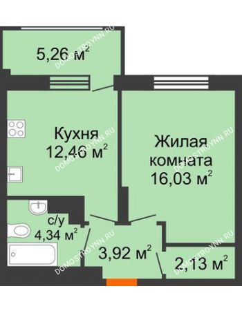 1 комнатная квартира 40,46 м² в ЖК Маленькая страна, дом № 4
