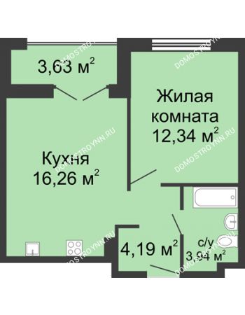 1 комнатная квартира 38,54 м² в ЖК Клевер, дом № 1