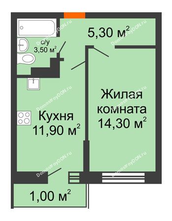 1 комнатная квартира 36 м² в ЖК SkyPark (Скайпарк), дом Литер 1, корпус 1, блок-секция 2-3