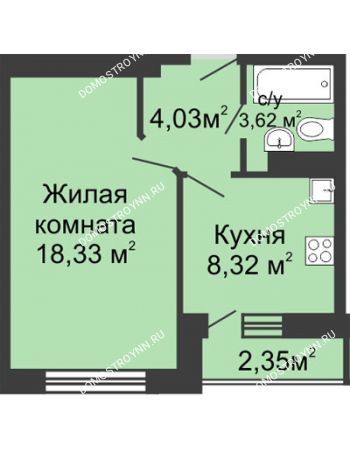 1 комнатная квартира 36,4 м² в ЖК Зеленый берег, дом № 13 корпус 1
