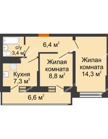 2 комнатная квартира 40,2 м² в ЖК Грани, дом Литер 5
