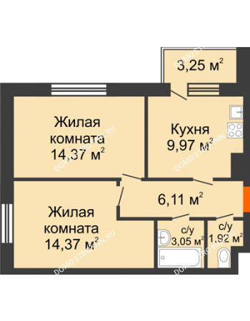 2 комнатная квартира 50,8 м² - ЖД по ул. Буденного